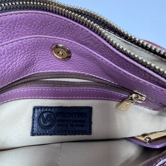Valentina Genuine Leather handbag/ purse mauve with stripped cross body strap - Picture 9 of 9